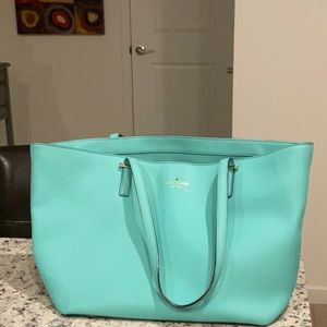 Kate Spade Tiffany Blue Saffiano Leather Shoulder Purse Large Tote Bag
